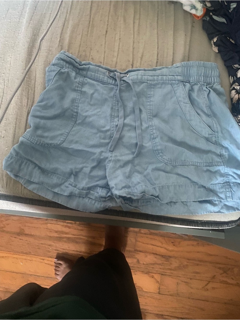 Women's High-Waist Drawstring Shorts in Light Blue